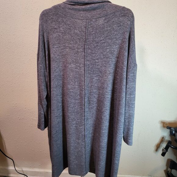 Monday Tuesday Wednesday Anthropologie Sweater Dress 1X Gray Cowl Neck Raw Edge - Picture 1 of 3